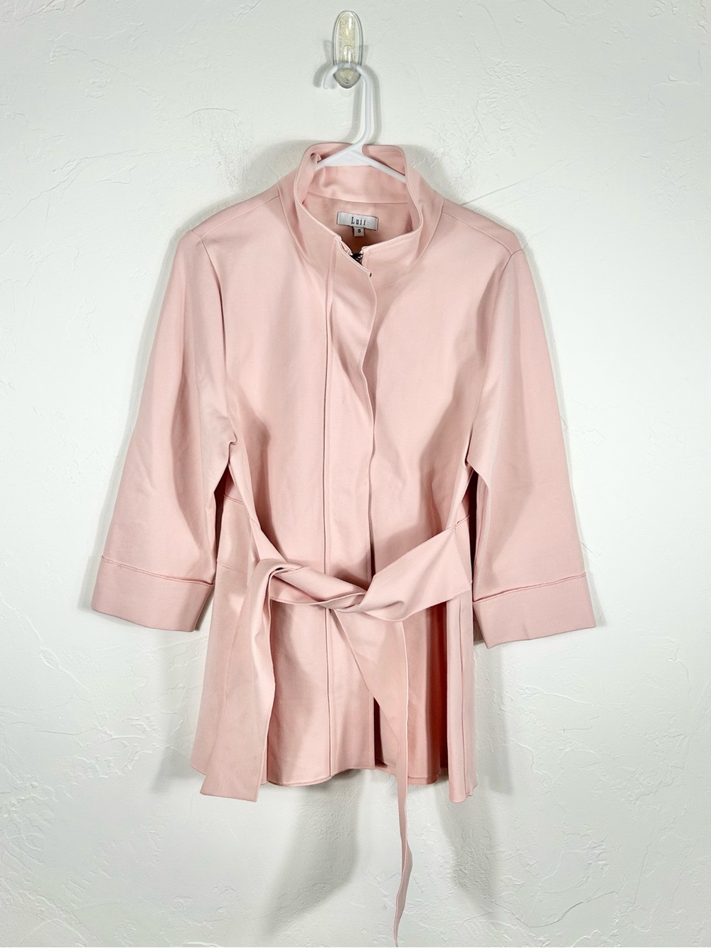 👁️Luii Pink Belted Wrap Jacket High Neck 3/4 Sleeve Coat Women's Size S Small
